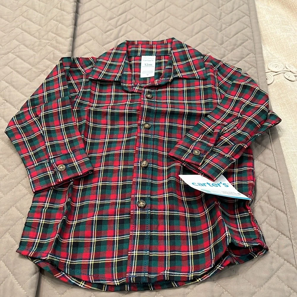 Carter Baby 2-Piece Plaid Button-Front Top & Pant Set/NWT/12M